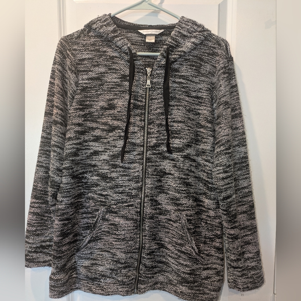 Christopher & Banks Marled Knit Zip Front Hooded Jacket Sweater Women’s Large